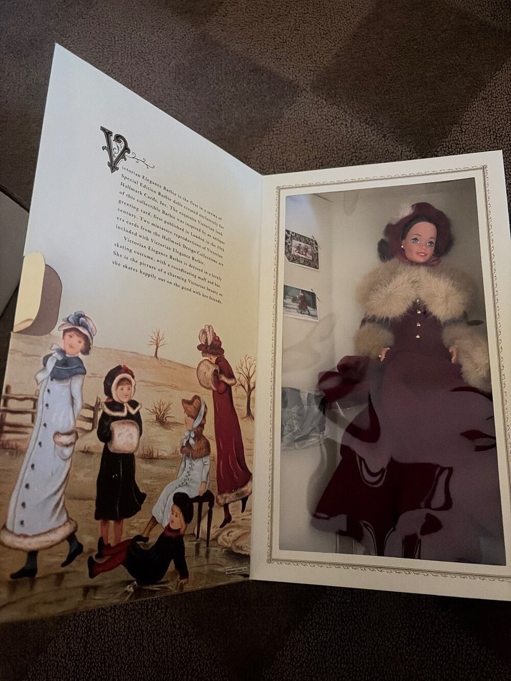 Vintage Collectible Fashion Doll in Burgundy Dress with Fur Trim